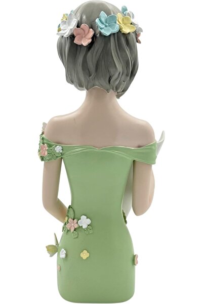 B&D Decorative Ceramic Statue, Vintage Holiday Collectible, Green Dress with Butterflies & Flowers,