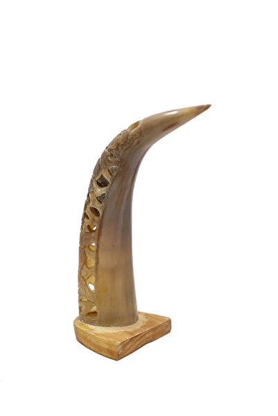 Generic Hand-Carved Stone Natural Horn with Attached Stand | Decorative Collection