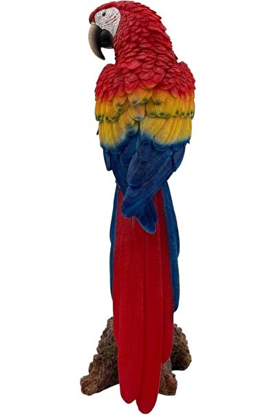 B&D Decorative Macaw Ornament by banddtools — Realistic Crimson Parrot Statue on Branch, Red/Blue/Yell