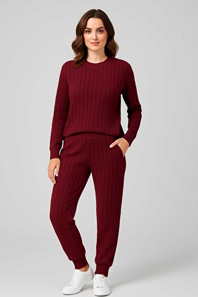 ANATOLIATEKSTILE 2-Piece Knitted Tracksuit, One Size (S-L) – Sweater + Pants, Thermal Comfort, Soft Material