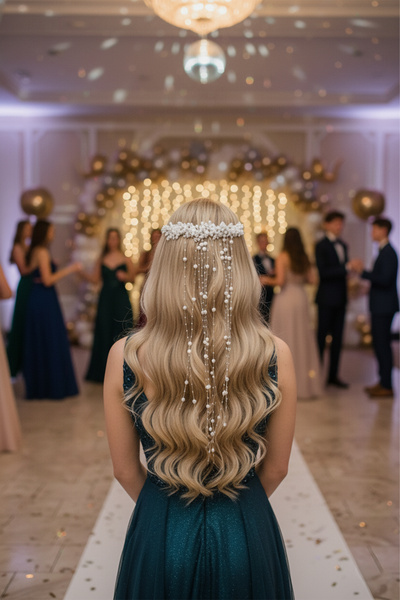 Hayalperest boncuk Pearl and Crystal Detailed Long Pendant Bridal Hair Accessory – Nikah Wedding Accessory