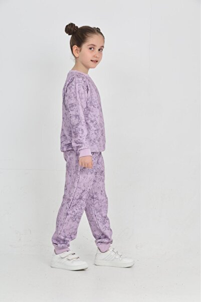 Patriko New Season Winter Inner Fleece Batik Pattern Purple-Green-Grey-Pink Colors Bottom Top Set for Girls and Boys