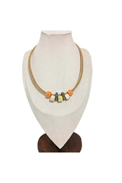 IBU Cork Women's cork necklace with geometric ceramic elements