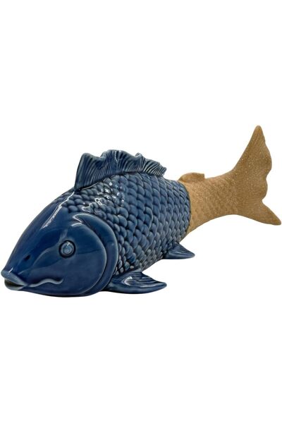 B&D Decorative Fish Ornament, Blue and Brown Ceramic, Nautical Theme Home Decor
