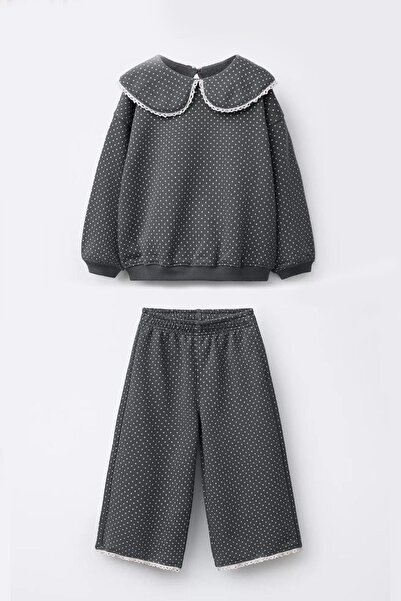 Monila Set pentru fete cu buline cu imprimeu guler tip Peter Pan 3 fire din b...