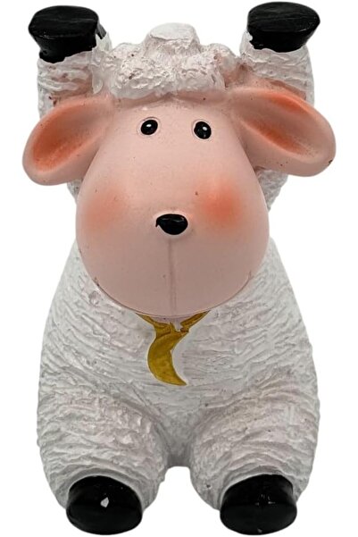 B&D BandDtools Decorative Polyresin Sheep Statue with Gold Necklace, White and Pink, Farmhouse Home Deco