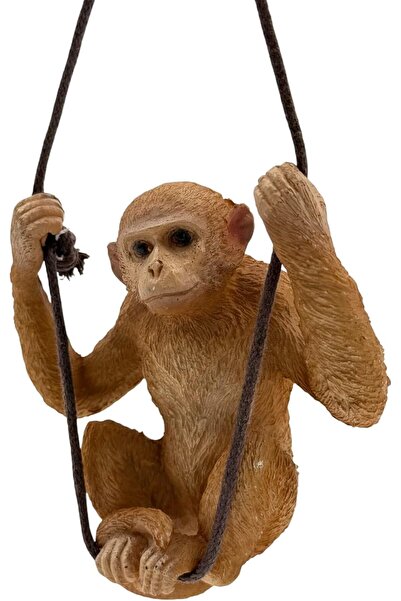 B&D Hanging Monkey Ornament, Decorative Brown Primate Figurine with Rope Swing, Indoor Outdoor Garde
