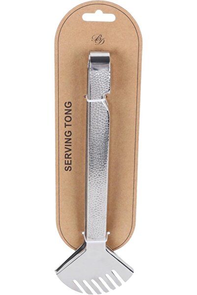 B&D Professional Serving Tongs, Silver Stainless Steel with Textured Grip Handle