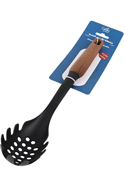 B&D Wooden Handle Spaghetti Server, Black Nylon Head with Perforated Design