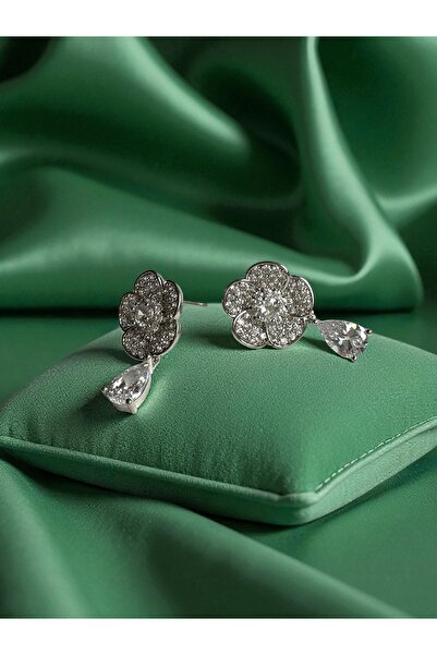 Mira Glam Flower earrings with zirconia stones