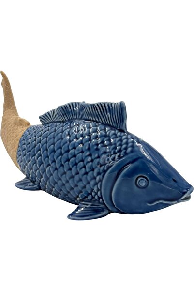 B&D Decorative Fish Ornament, Blue and Brown Ceramic, Nautical Theme Home Decor