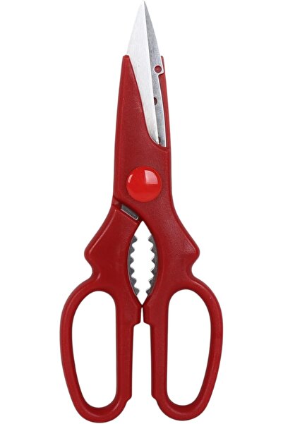 B&D مقص مطبخ متعدد الأغراض باللون الأحمر بشفرات مسننة من الفولاذ المقاوم للصدأ، ومقبض مريح