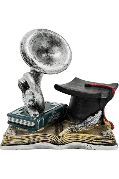 B&D Decorative Graduation Trophy Figurine, Silver & Black Vintage Academic Desktop Ornament