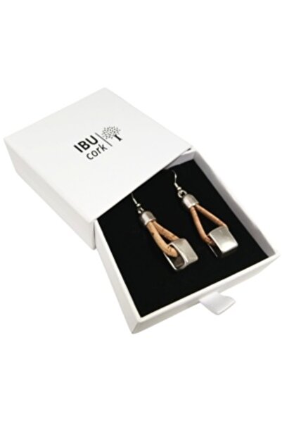IBU Cork Women's cork earrings with silver geometric accents