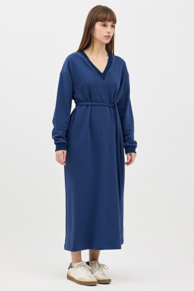 QANU Μακρύ φούτερ με λαιμόκοψη σε σχήμα V Indigo