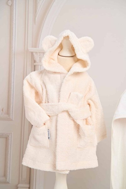 Andreeatex Fluffy bathrobe for babies – ivory – one size fits all christening (0-12 months)