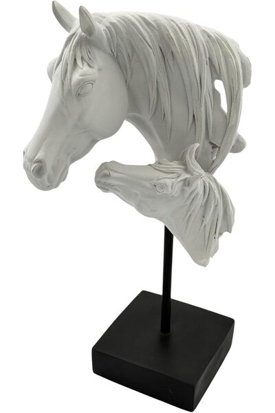 B&D Decorative Horse Head Statue by banddtools — Double Horse White Resin on Black Base