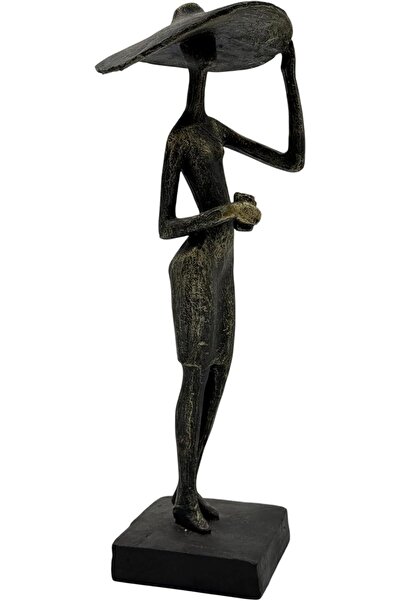 B&D DÉCOR Modern Decorative Standing Lady Figurine - Black Metal Art Sculpture on Square Base