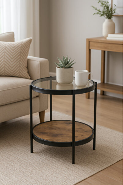 GESR HOME Modern Round Side Table with Glass Top and Metal Frame – Elegant Living Room Design