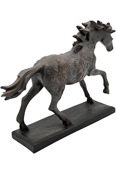 B&D Antique Floral Pattern Cast Iron Running Horse Statue (Black) - banddtools