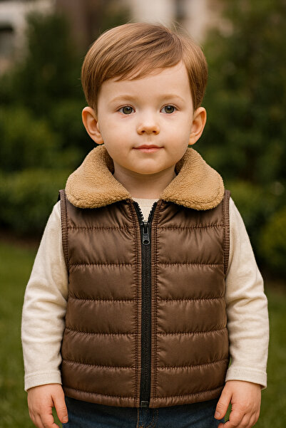 canmana kids&baby سترة للأولاد مع ياقة من الفرو