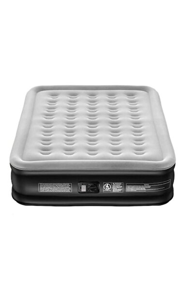 Airefina Saltea camping gonflabilă automată Queen, PVC, 203x152x46 cm, pompă electrică, negru/gri