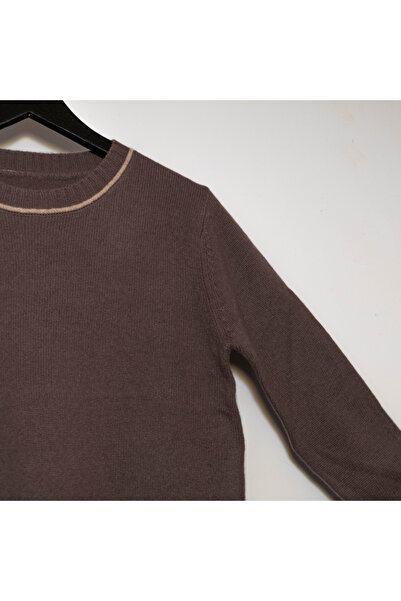 FASHION 100% Wool Sweater with Contrasting Stripes - Dark Maroon