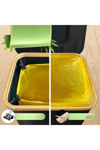 OEM 100L trash bin with lid and yellow bag holder, modern design, Cordura material, -friendly, black