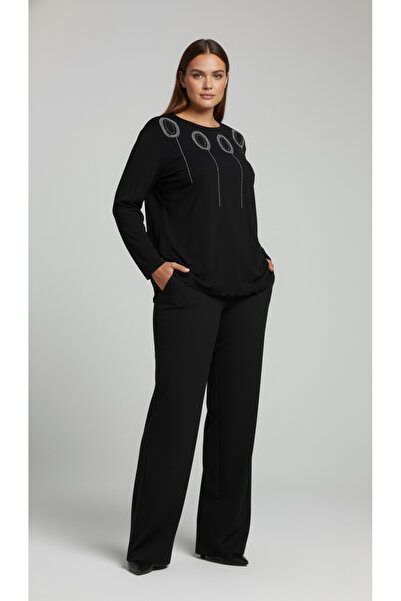 şuranur Stone Patterned Long Sleeve Bamboo Viscose Fabric Blouse