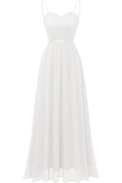 DRESSTELLS - Rochie lungă de seară albă din dantelă pentru nuntă, 2XL INTL