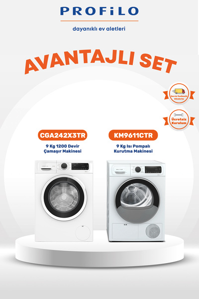 Profilo 2li 9 Kg Set Çamaşır Makinesi(CGA242X3TR) + Kurutma Makinesi(KM9611CTR)