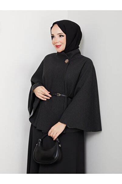 MODA ESRE FASHION PANÇO KAŞE KUMAŞ HAKİM YAKA KEMERLİ ANTRASİT GRİ RENK