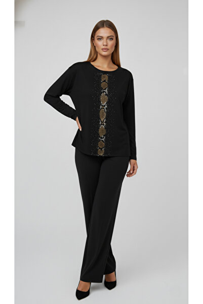 şuranur Stone Patterned Long Sleeve Bamboo Viscose Fabric Blouse