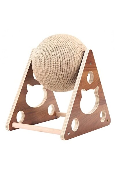 OEM Wooden cat scratching post with sisal ball, 17x18x19 cm, elegant compact design