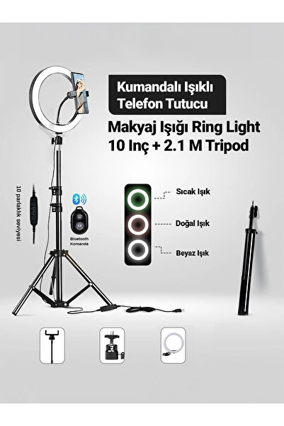MATECHNO 3 Renk Led Ring Light 26Cm 10İnç Bluetooth Kumandalı 2.1M Ayarlanır ...