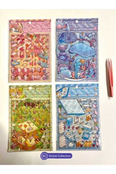 SC Sticker Collection DIY 3D İzometrik Diorama Sahnesi 416 Adet 4 Paket Sticker Seti 🎁Plastik Cımbız Hediyeli🎁