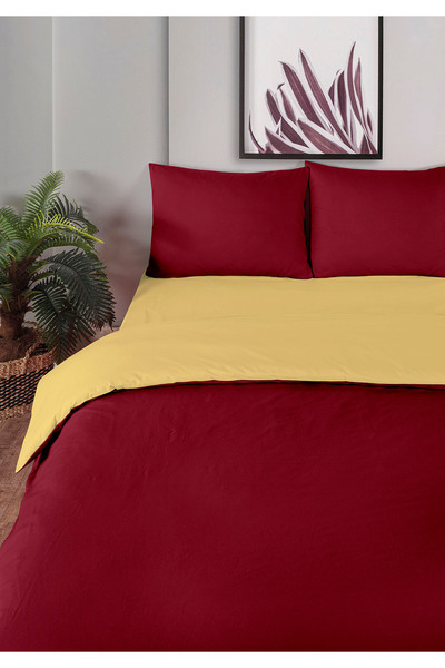 Monolisse 100% Cotton Akfil Double-Sided Duvet Cover Set Double Size 200X220 cm Burgundy Yellow