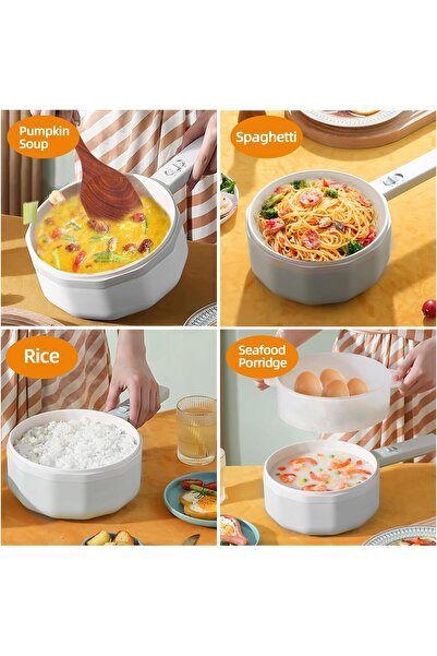 Unbraded Mini Electric Hot Pot 1.5L with Steamer - Portable Multi-Cooker (White)