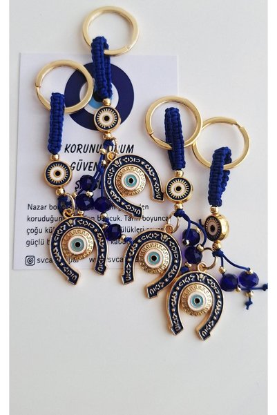 Svc Aksesuar Gift Abundance and Prosperity Evil Eye Beaded Keychain - Navy Blue - 10 cm