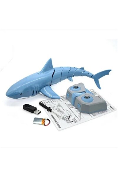 RESTEQ Barca cu telecomanda RESTEQ, rechin interactiv, ABS, 2.4GHz, 30-40m