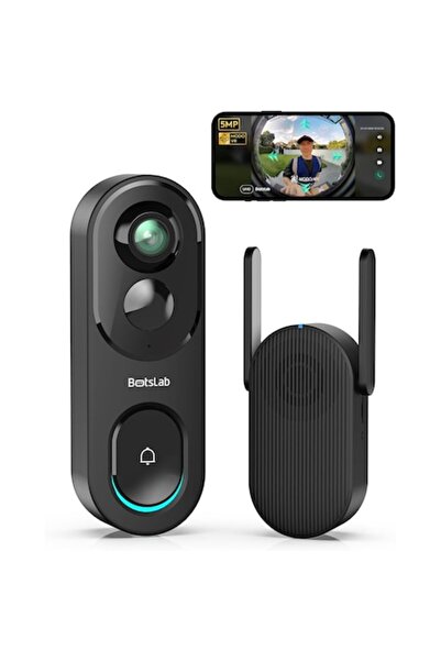 Botslab Sonerie video, 5MP, autonomie baterie 150 zile, IP66, 32GB, Negru