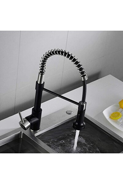 Saharina Baterie chiuvetă bucătărie, crom negru, aerator cu 2 funcții, cartuș ceramic, gură flexibilă