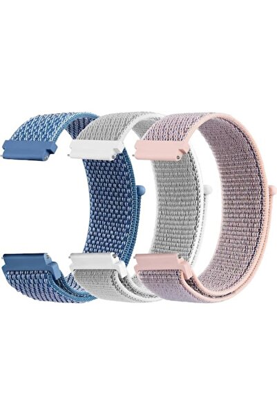 OEM Set of 3 Mugust 20mm Nylon Straps, gray/pink/blue, quick-release