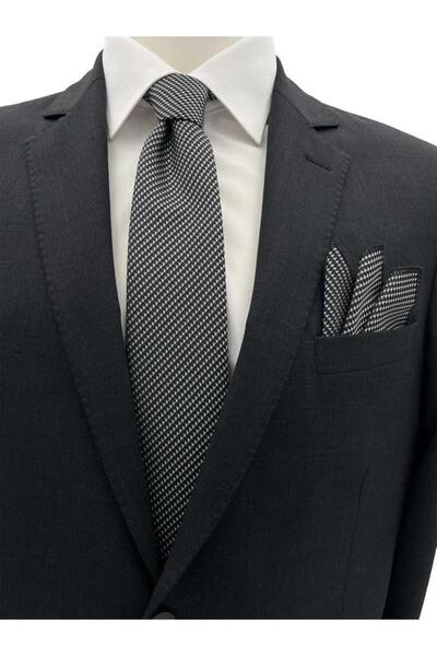 Brianze 7 cm Black and White Patterned Tie and Handkerchief Set