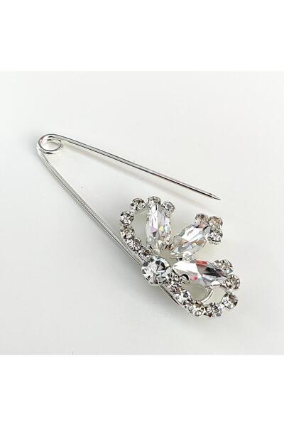 yumakça Taşlı Broş Taç Model Gümüş, Şık Şal Elbise Ve Yaka İğnesi