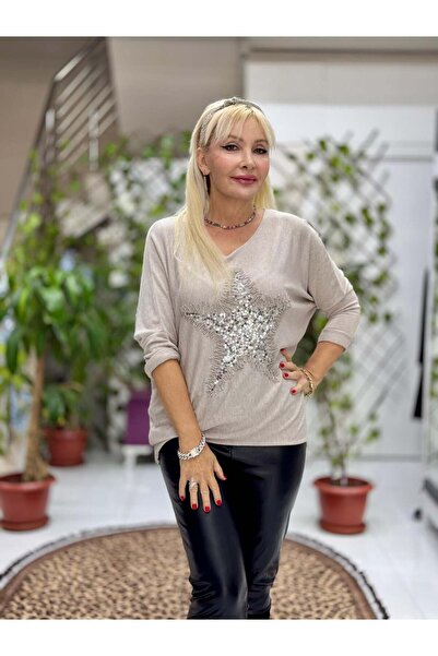 Punta Otantik Nc1778 Italian Star Pattern Pulpayeteked Blouse Beige