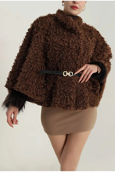 diğerr1 Kahverengi Pelüş kürk panço