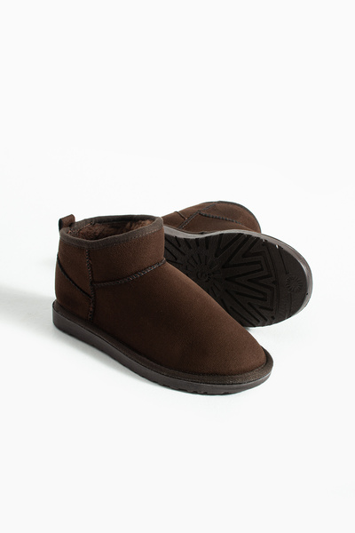 More Kadın Bot Ultra Mini Kahverengi Süet Içi Komple Kürklü KIŞLIK İNCE TABAN