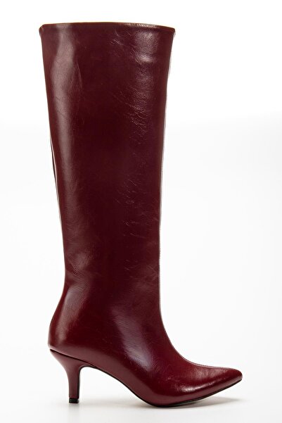 Aymood Syt-2025 Burgundy Wrinkled Patent Leather Daily Women's Boots