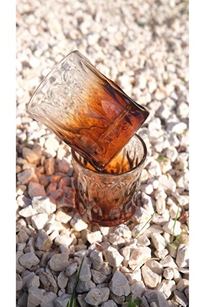 Miko Home & Garden Amber Patterned Glass Cup – Water, Soft Drink, Coffee & Whiskey Glass – Set of 2